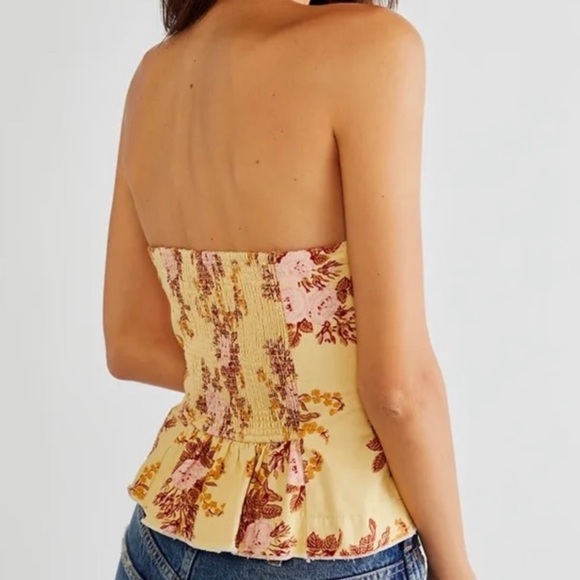 $78 Free People S Lights Out Corset Hook Top Ruffle Edge Strapless Floral - Picture 2 of 3